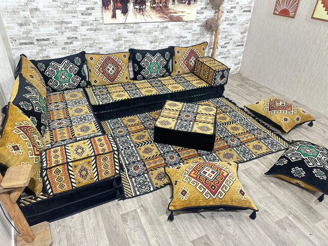 L förmiges orientalisches Sofa Set, Majlis-Sitzmöbel, Bodenkissen, Arabische Majlis, Türkisches Bode