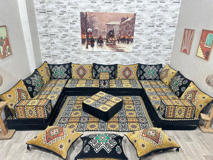 U förmiges orientalisches Sofa Set, Majlis-Sitzmöbel, Arabische Majlis, Bodenkissen, Türkisches Bode