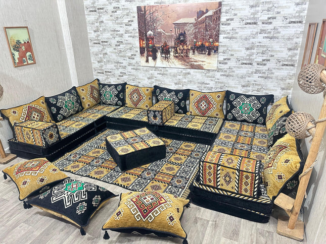 U förmiges orientalisches Sofa Set, Majlis-Sitzmöbel, Arabische Majlis, Bodenkissen, Türkisches Bode