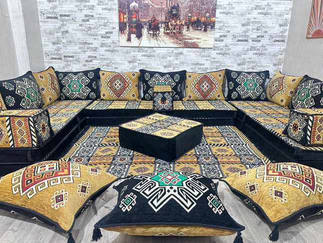 U förmiges orientalisches Sofa Set, Majlis-Sitzmöbel, Arabische Majlis, Bodenkissen, Türkisches Bode