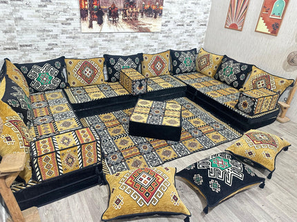 U förmiges orientalisches Sofa Set, Majlis-Sitzmöbel, Arabische Majlis, Bodenkissen, Türkisches Bode