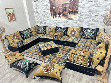 U förmiges orientalisches Sofa Set, Majlis-Sitzmöbel, Arabische Majlis, Bodenkissen, Türkisches Bode
