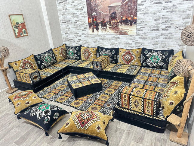 U förmiges orientalisches Sofa Set, Majlis-Sitzmöbel, Arabische Majlis, Bodenkissen, Türkisches Bode