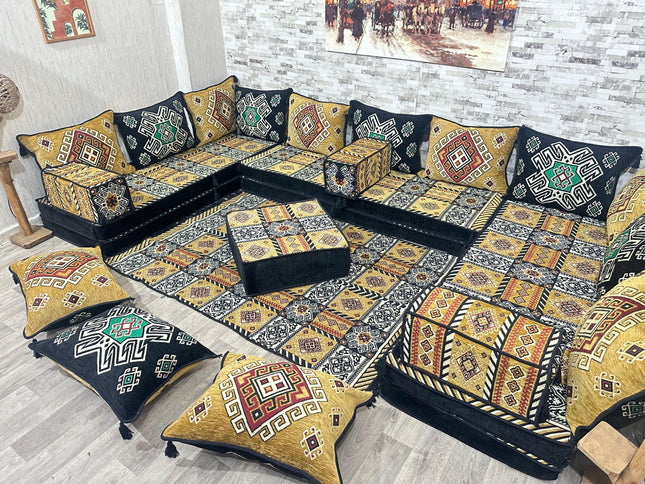 U förmiges orientalisches Sofa Set, Majlis-Sitzmöbel, Arabische Majlis, Bodenkissen, Türkisches Bode