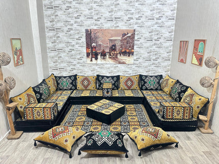 U förmiges orientalisches Sofa Set, Majlis-Sitzmöbel, Arabische Majlis, Bodenkissen, Türkisches Bode