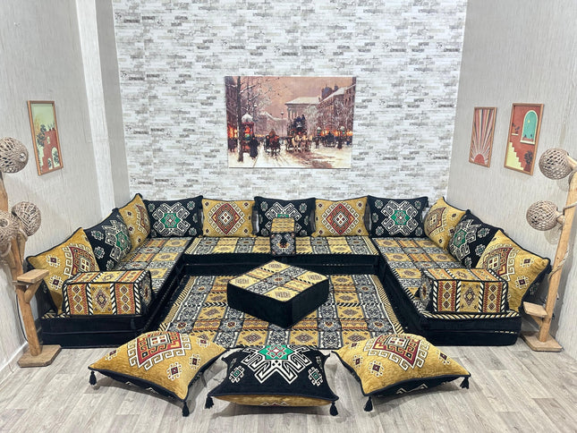 U förmiges orientalisches Sofa Set, Majlis-Sitzmöbel, Arabische Majlis, Bodenkissen, Türkisches Bode
