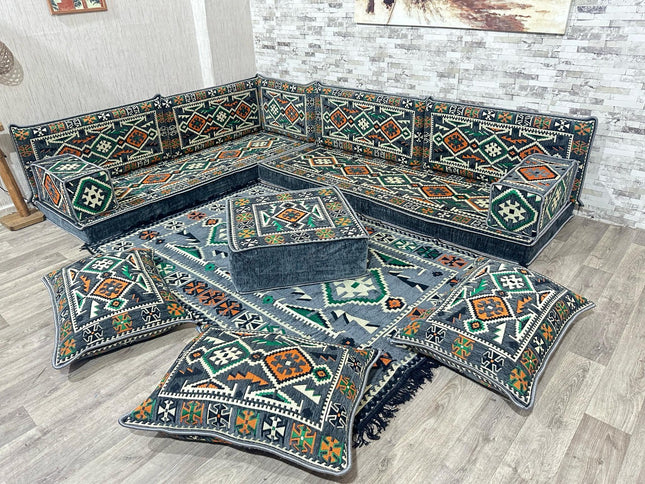 L förmiges orientalisches Sofa Set, Majlis-Sitzmöbel, Bodenkissen, Arabische Majlis, Türkisches Bode