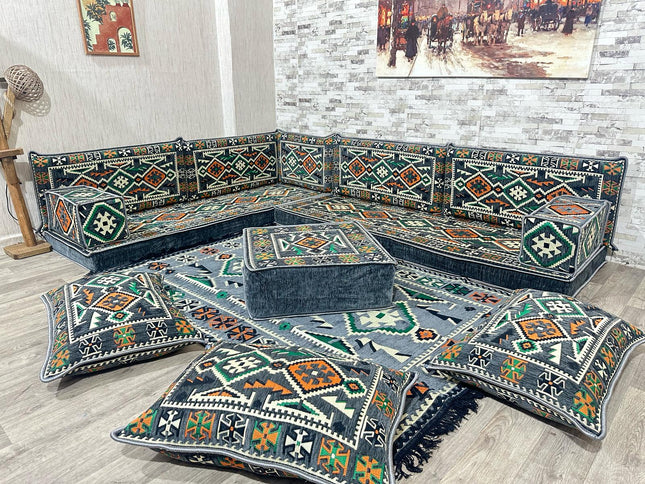 L förmiges orientalisches Sofa Set, Majlis-Sitzmöbel, Bodenkissen, Arabische Majlis, Türkisches Bode
