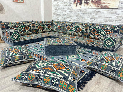 L förmiges orientalisches Sofa Set, Majlis-Sitzmöbel, Bodenkissen, Arabische Majlis, Türkisches Bode