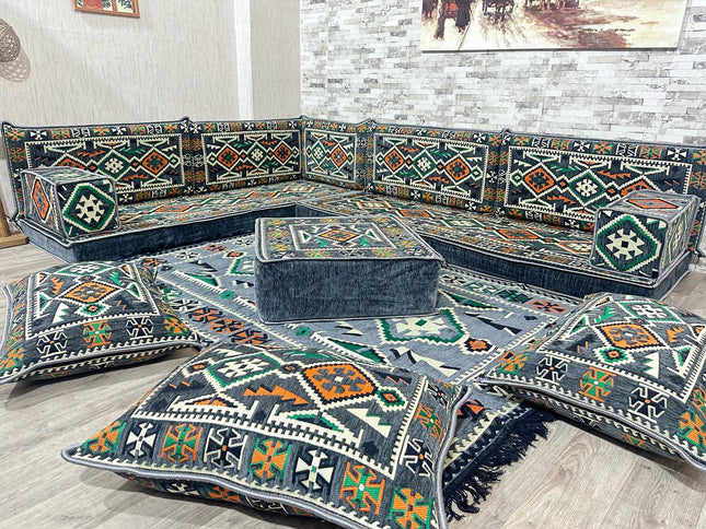 L förmiges orientalisches Sofa Set, Majlis-Sitzmöbel, Bodenkissen, Arabische Majlis, Türkisches Bode