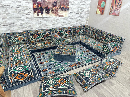 U förmiges orientalisches Sofa Set, Majlis-Sitzmöbel, Arabische Majlis, Bodenkissen, Türkisches Bode