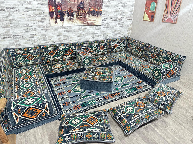 U förmiges orientalisches Sofa Set, Majlis-Sitzmöbel, Arabische Majlis, Bodenkissen, Türkisches Bode