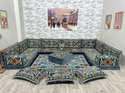 U förmiges orientalisches Sofa Set, Majlis-Sitzmöbel, Arabische Majlis, Bodenkissen, Türkisches Bode