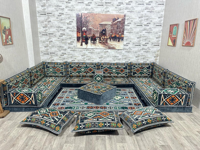 U förmiges orientalisches Sofa Set, Majlis-Sitzmöbel, Arabische Majlis, Bodenkissen, Türkisches Bode