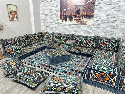 U förmiges orientalisches Sofa Set, Majlis-Sitzmöbel, Arabische Majlis, Bodenkissen, Türkisches Bode