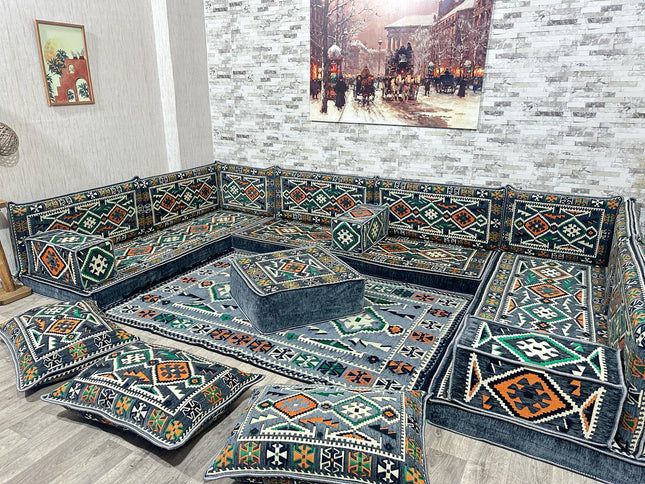 U förmiges orientalisches Sofa Set, Majlis-Sitzmöbel, Arabische Majlis, Bodenkissen, Türkisches Bode