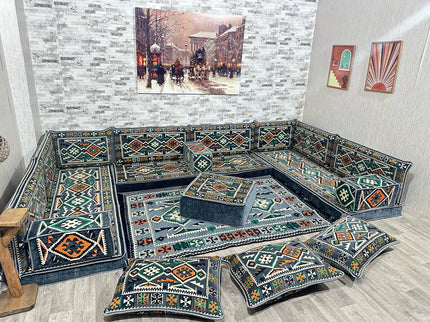 U förmiges orientalisches Sofa Set, Majlis-Sitzmöbel, Arabische Majlis, Bodenkissen, Türkisches Bode