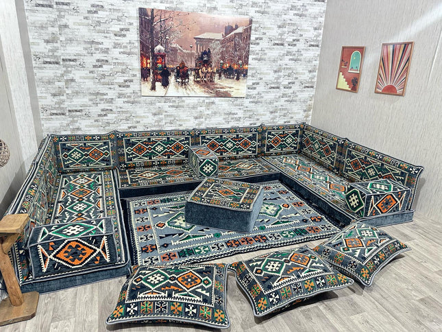 U förmiges orientalisches Sofa Set, Majlis-Sitzmöbel, Arabische Majlis, Bodenkissen, Türkisches Bode
