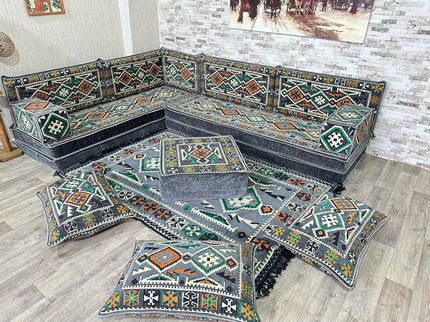L förmiges orientalisches Sofa Set, Majlis-Sitzmöbel, Bodenkissen, Arabische Majlis, Türkisches Bode