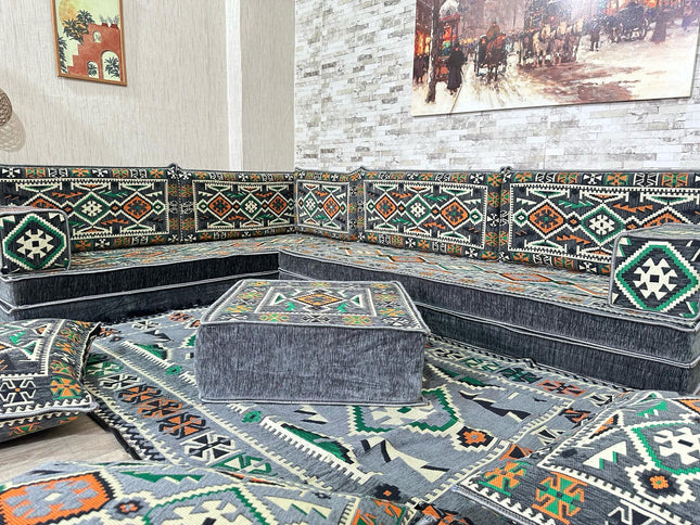 L förmiges orientalisches Sofa Set, Majlis-Sitzmöbel, Bodenkissen, Arabische Majlis, Türkisches Bode
