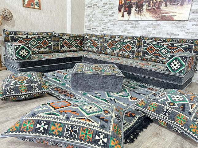 L förmiges orientalisches Sofa Set, Majlis-Sitzmöbel, Bodenkissen, Arabische Majlis, Türkisches Bode