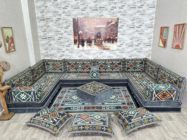 U förmiges orientalisches Sofa Set, Majlis-Sitzmöbel, Arabische Majlis, Bodenkissen, Türkisches Bode