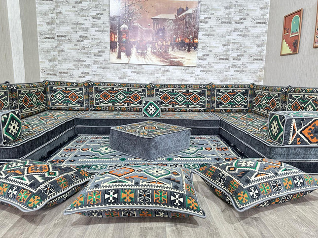 U förmiges orientalisches Sofa Set, Majlis-Sitzmöbel, Arabische Majlis, Bodenkissen, Türkisches Bode