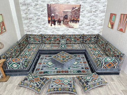 U förmiges orientalisches Sofa Set, Majlis-Sitzmöbel, Arabische Majlis, Bodenkissen, Türkisches Bode