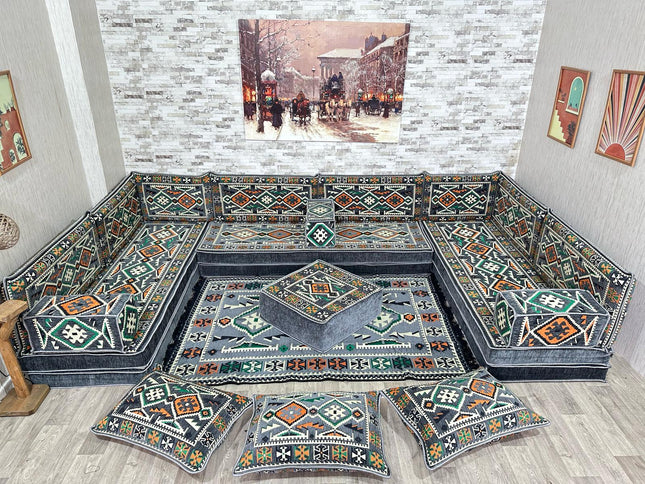 U förmiges orientalisches Sofa Set, Majlis-Sitzmöbel, Arabische Majlis, Bodenkissen, Türkisches Bode