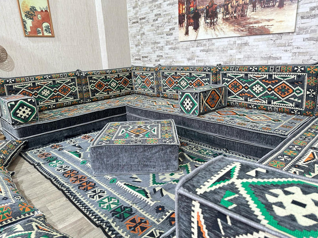 U förmiges orientalisches Sofa Set, Majlis-Sitzmöbel, Arabische Majlis, Bodenkissen, Türkisches Bode