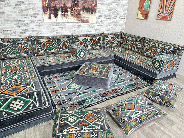 U förmiges orientalisches Sofa Set, Majlis-Sitzmöbel, Arabische Majlis, Bodenkissen, Türkisches Bode