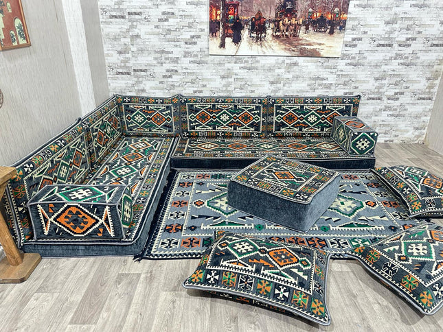 L förmiges orientalisches Sofa Set, Majlis-Sitzmöbel, Bodenkissen, Arabische Majlis, Türkisches Bode