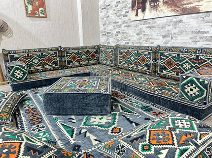 L förmiges orientalisches Sofa Set, Majlis-Sitzmöbel, Bodenkissen, Arabische Majlis, Türkisches Bode