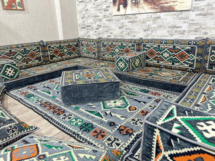 U förmiges orientalisches Sofa Set, Majlis-Sitzmöbel, Arabische Majlis, Bodenkissen, Türkisches Bode