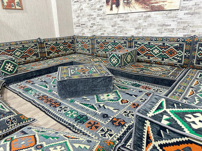 U förmiges orientalisches Sofa Set, Majlis-Sitzmöbel, Arabische Majlis, Bodenkissen, Türkisches Bode