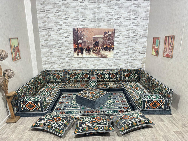 U förmiges orientalisches Sofa Set, Majlis-Sitzmöbel, Arabische Majlis, Bodenkissen, Türkisches Bode