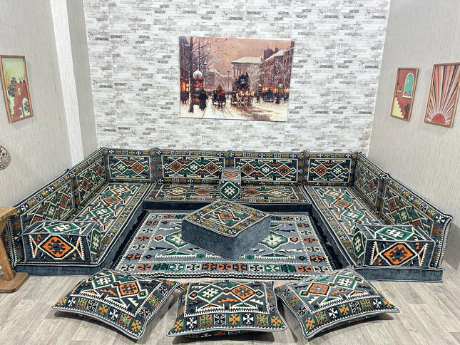U förmiges orientalisches Sofa Set, Majlis-Sitzmöbel, Arabische Majlis, Bodenkissen, Türkisches Bode