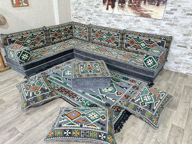 L förmiges orientalisches Sofa Set, Majlis-Sitzmöbel, Bodenkissen, Arabische Majlis, Türkisches Bode