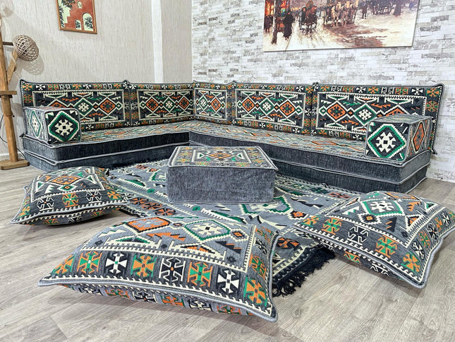 L förmiges orientalisches Sofa Set, Majlis-Sitzmöbel, Bodenkissen, Arabische Majlis, Türkisches Bode