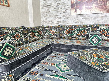 L förmiges orientalisches Sofa Set, Majlis-Sitzmöbel, Bodenkissen, Arabische Majlis, Türkisches Bode