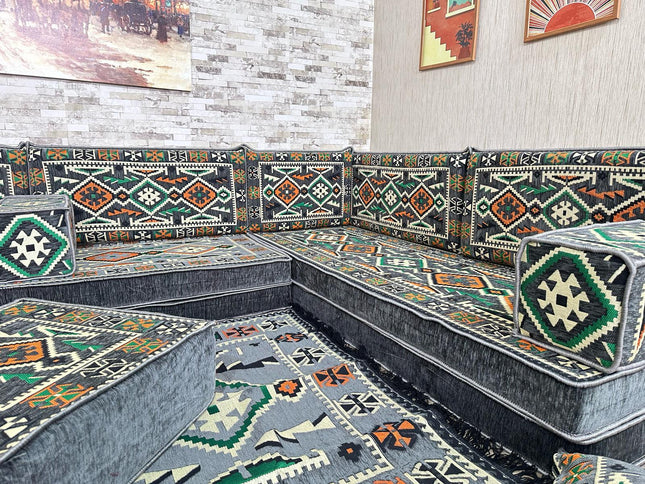 L förmiges orientalisches Sofa Set, Majlis-Sitzmöbel, Bodenkissen, Arabische Majlis, Türkisches Bode