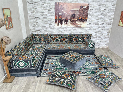 L förmiges orientalisches Sofa Set, Majlis-Sitzmöbel, Bodenkissen, Arabische Majlis, Türkisches Bode