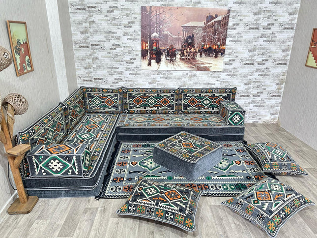 L förmiges orientalisches Sofa Set, Majlis-Sitzmöbel, Bodenkissen, Arabische Majlis, Türkisches Bode
