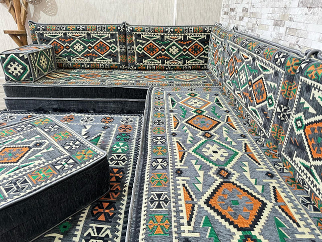L förmiges orientalisches Sofa Set, Majlis-Sitzmöbel, Bodenkissen, Arabische Majlis, Türkisches Bode