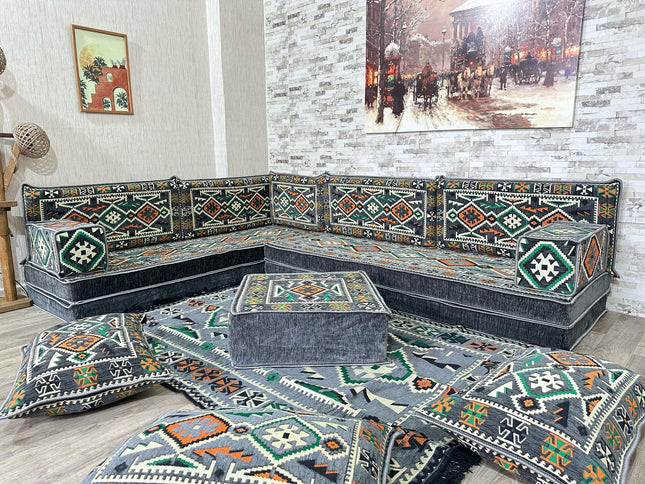 L förmiges orientalisches Sofa Set, Majlis-Sitzmöbel, Bodenkissen, Arabische Majlis, Türkisches Bode