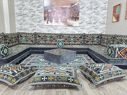 U förmiges orientalisches Sofa Set, Majlis-Sitzmöbel, Arabische Majlis, Bodenkissen, Türkisches Bode
