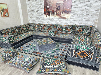 U förmiges orientalisches Sofa Set, Majlis-Sitzmöbel, Arabische Majlis, Bodenkissen, Türkisches Bode