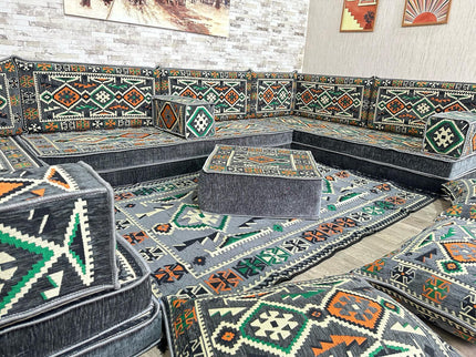 U förmiges orientalisches Sofa Set, Majlis-Sitzmöbel, Arabische Majlis, Bodenkissen, Türkisches Bode