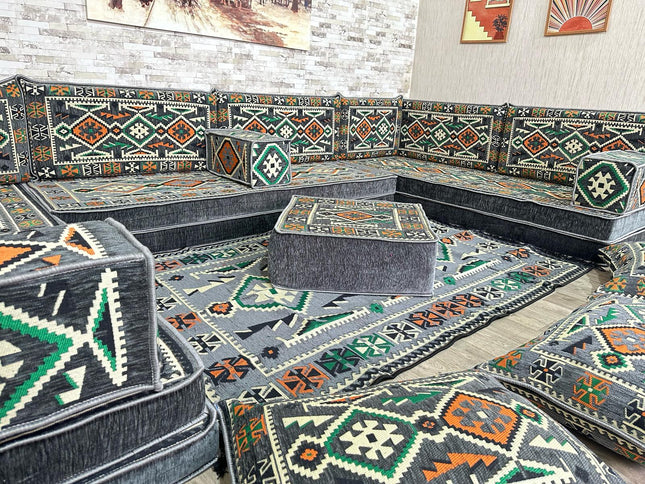 U förmiges orientalisches Sofa Set, Majlis-Sitzmöbel, Arabische Majlis, Bodenkissen, Türkisches Bode