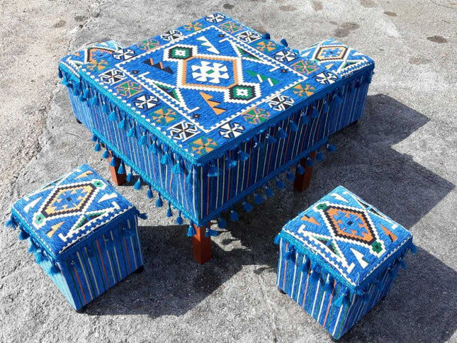 Orientalische Sitzecke, 5-tlg. Orientalisches Tisch-Set, Orientalische Ecke, Hocker-Set